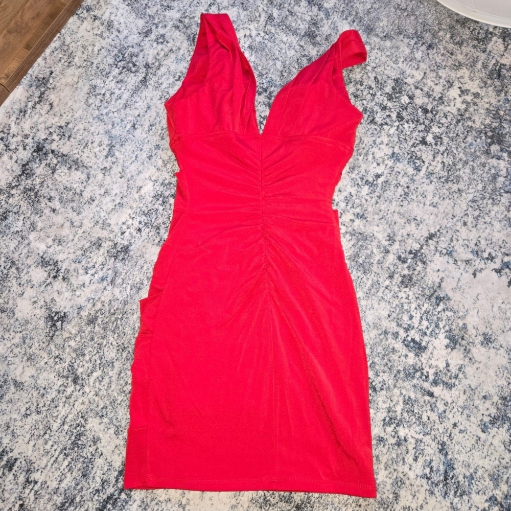 Deb Red Ruched Bodycon Midi Dress - Picture 3 of 3